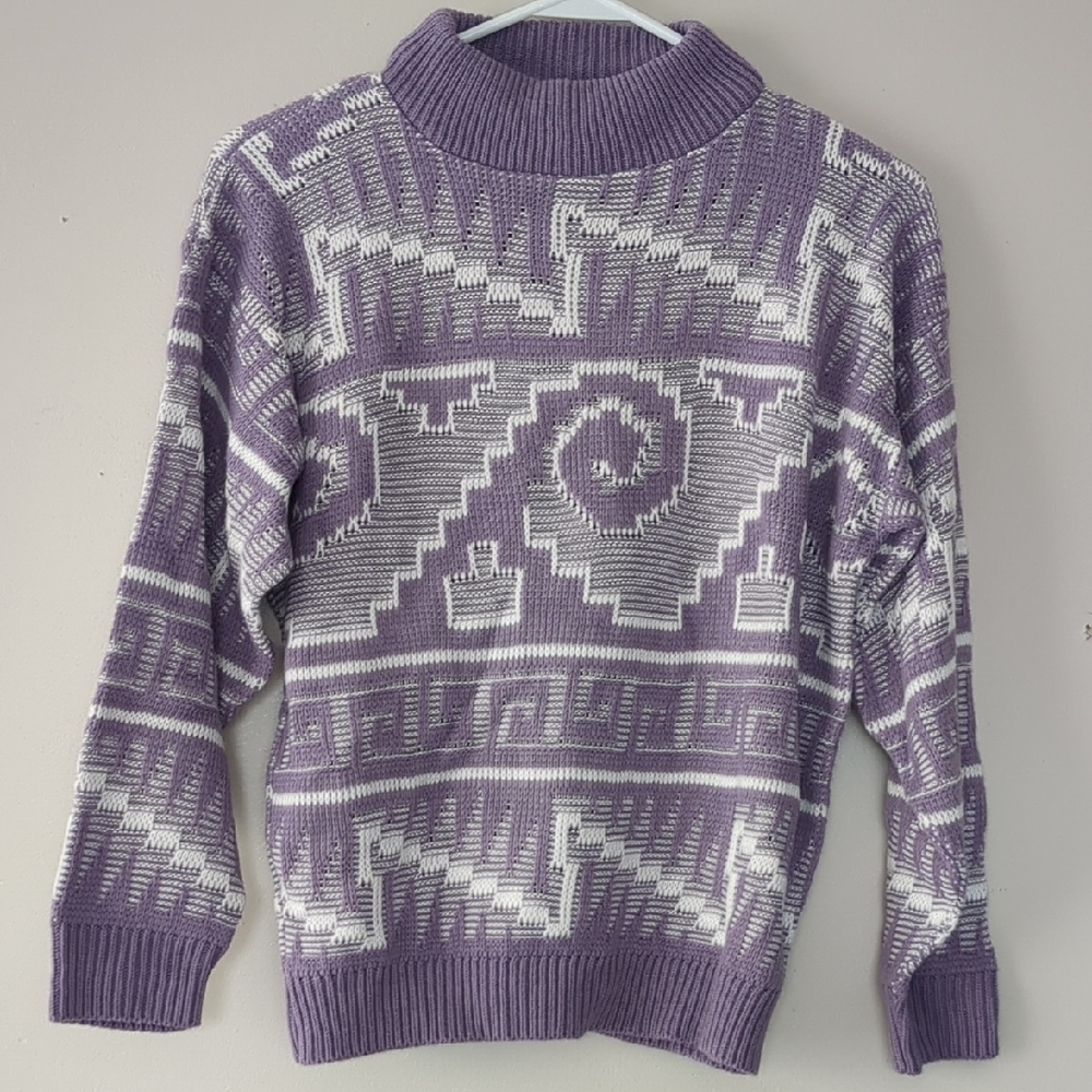Jolie Purple and White Cowl Neck Sweater